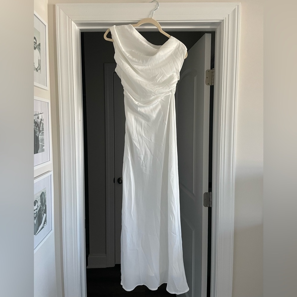 Elegant White Draped Evening Dress